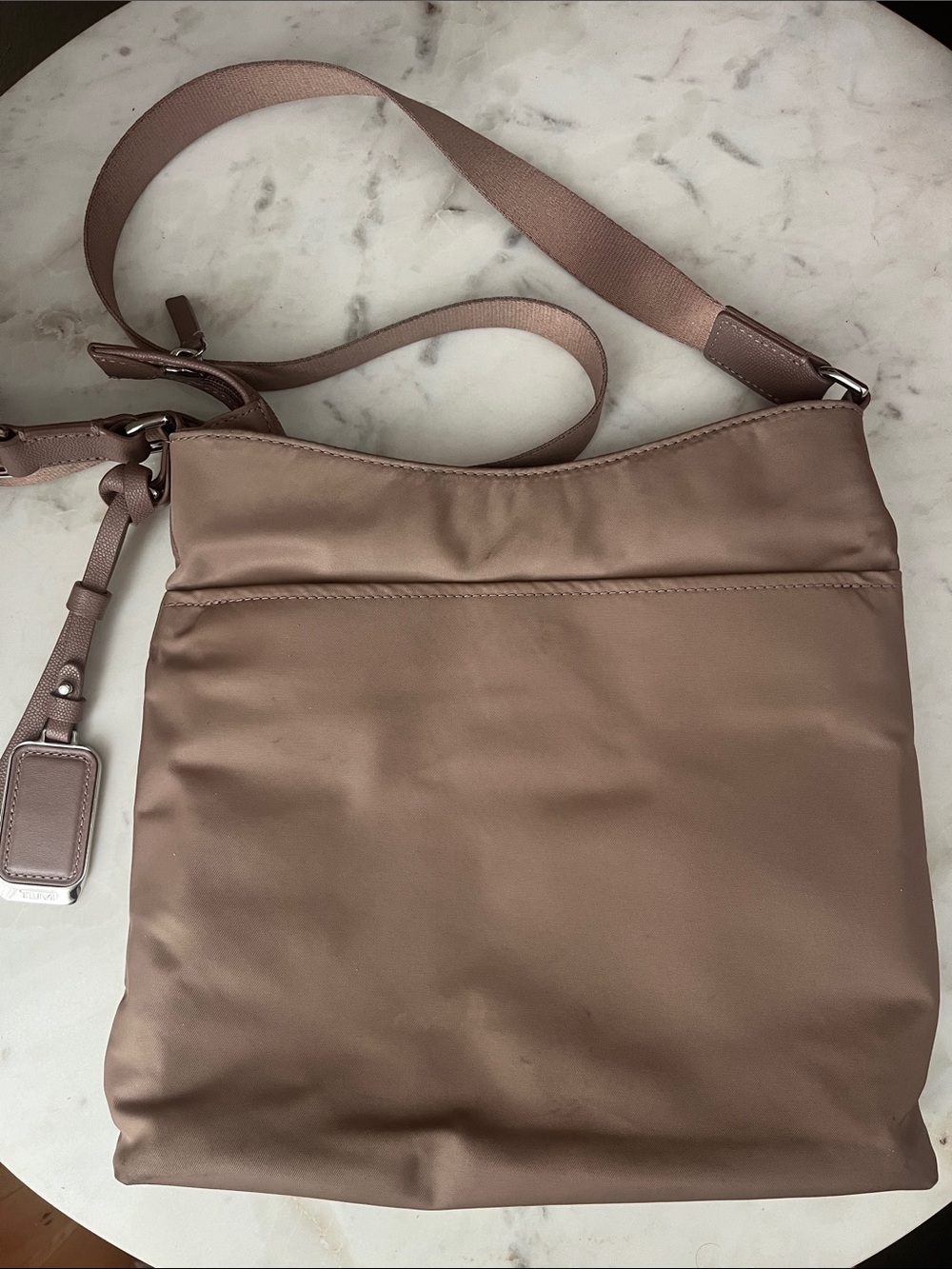Tumi Mauve/Taupe Nylon Crossbody Shoulder Bag with Silver Hardware - Picture 2 of 6